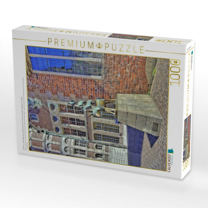 Bremen - Das bekannteste Wahrzeichen der Stadt, die Stadtmusikanten von 1953 - CALVENDO Foto-Puzzle'