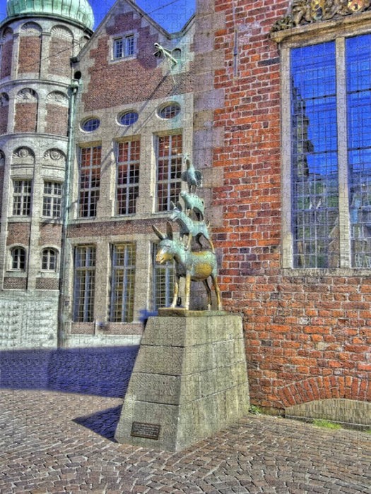Bremen - Das bekannteste Wahrzeichen der Stadt, die Stadtmusikanten von 1953 - CALVENDO Foto-Puzzle'