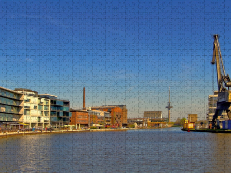 Münster - Ein Mischung aus Kunst, Kultur, Restaurants und Szeneclubs machen den Reiz des Stadthafens aus. 1000 Teile Puzzle quer - CALVENDO Foto-Puzzle'