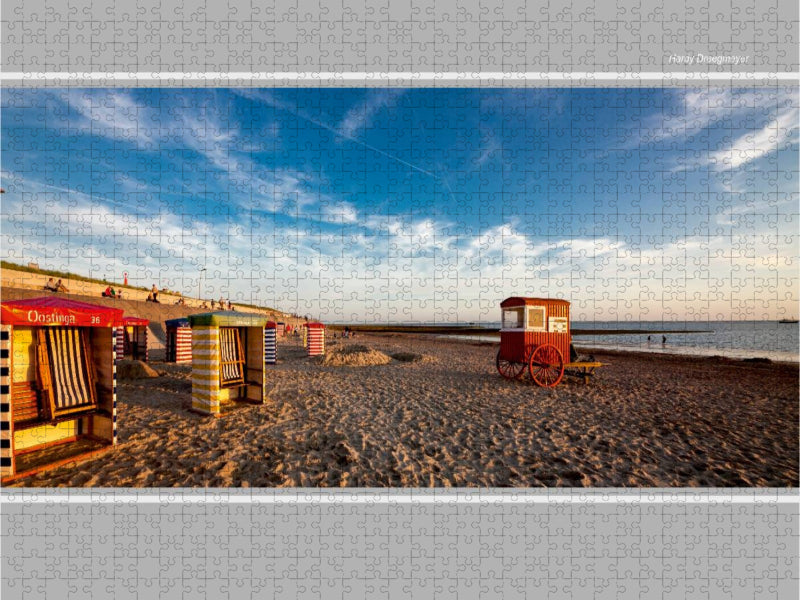 Borkum, Badekarren im Sonnenuntergang - CALVENDO Foto-Puzzle'