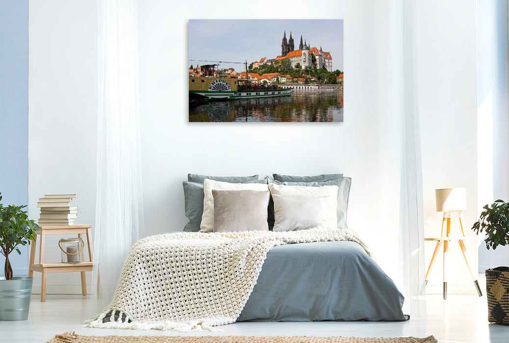 Premium Textil-Leinwand Premium Textil-Leinwand 120 cm x 80 cm quer Blick über die Elbe auf Meißen