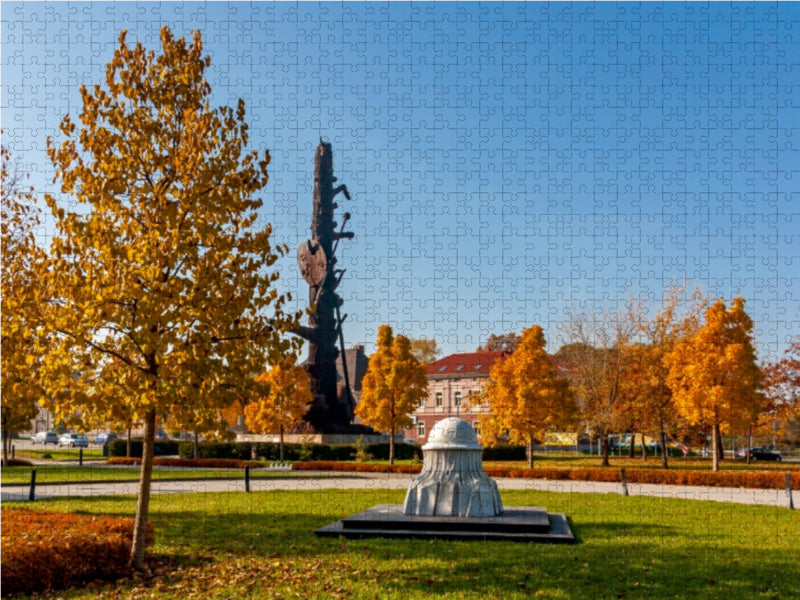 Die Stahlgussplastik Elbquelle in Riesa 1000 Teile Puzzle quer - CALVENDO Foto-Puzzle'