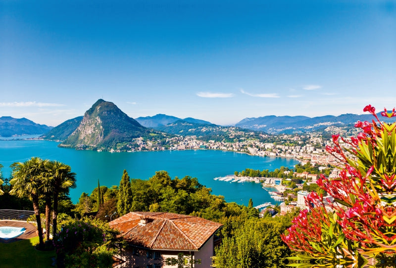 Premium Textil-Leinwand Lugano am Luganer See