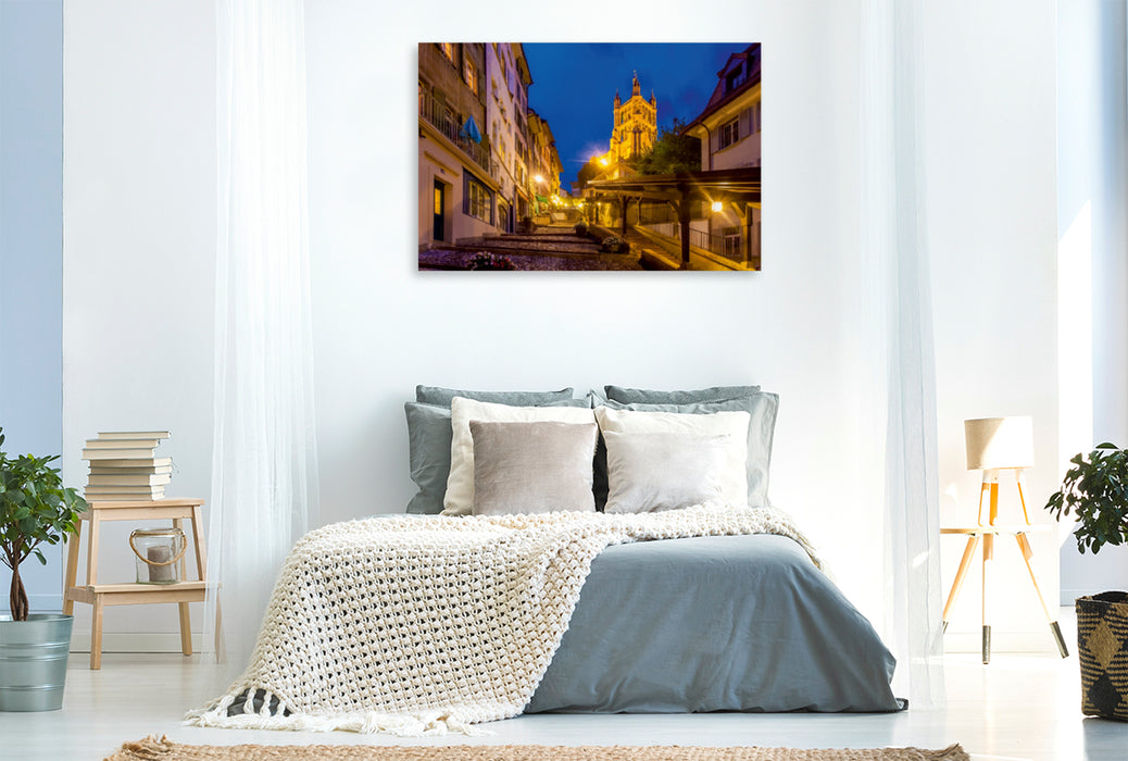 Premium Textil-Leinwand Premium Textil-Leinwand 120 cm x 80 cm quer Kathedrale Notre Dame in der Altstadt von Lausanne