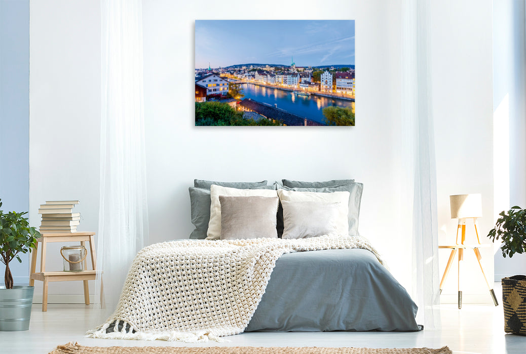 Premium Textil-Leinwand Premium Textil-Leinwand 120 cm x 80 cm quer Blick vom Lindenhof über die Limmat zum Limmatquai