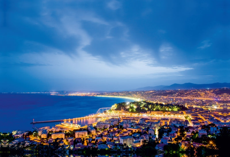 Premium Textil-Leinwand Nizza bei Nacht