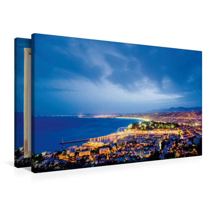 Premium Textil-Leinwand Nizza bei Nacht