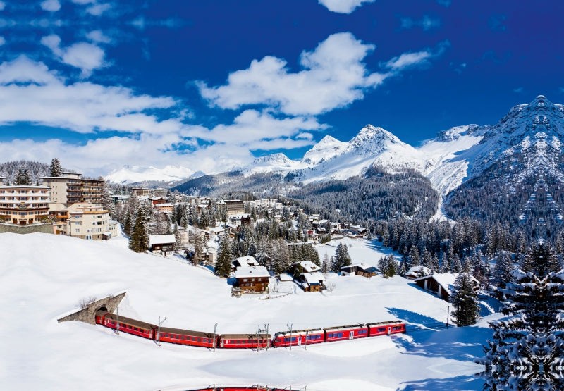 Premium Textil-Leinwand Rhätische Bahn in Arosa