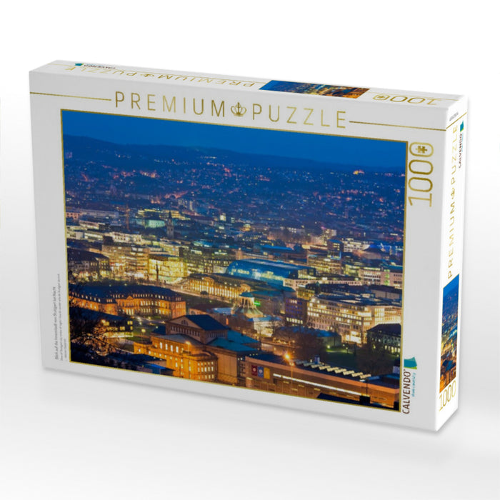 Blick auf die Innenstadt von Stuttgart bei Nacht - CALVENDO Foto-Puzzle'