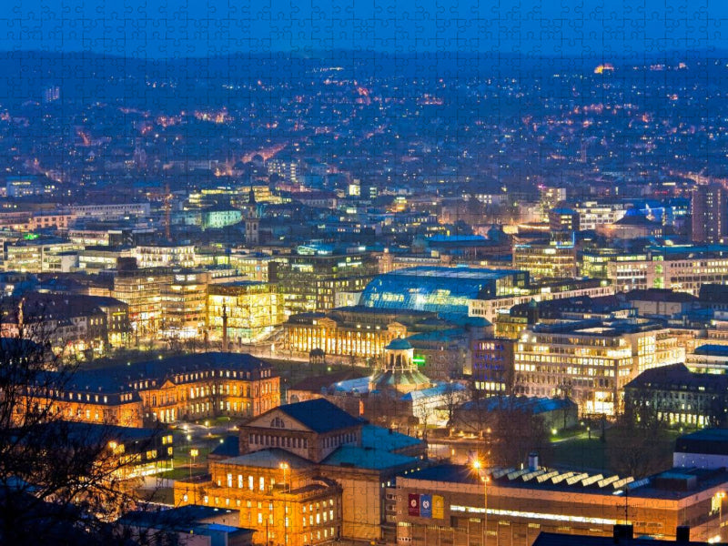 Blick auf die Innenstadt von Stuttgart bei Nacht - CALVENDO Foto-Puzzle'