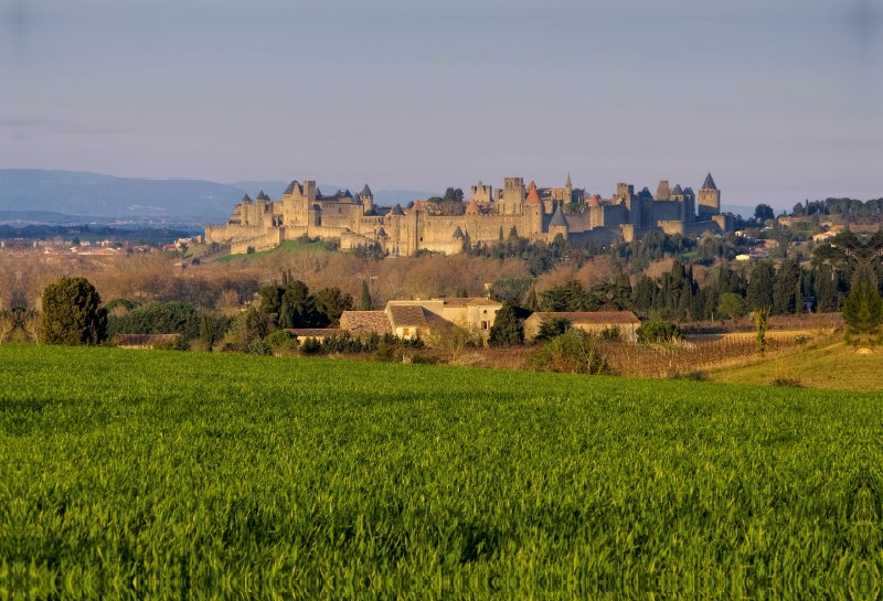 Premium Textil-Leinwand Carcassonne im Abendlicht