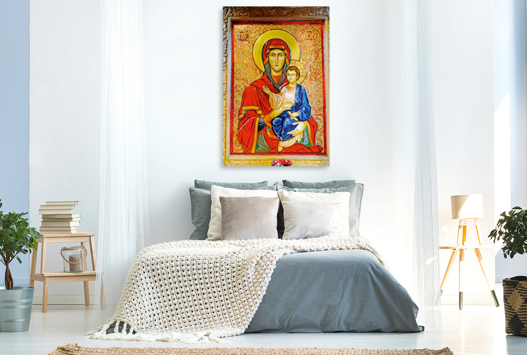 Premium Textil-Leinwand Premium Textil-Leinwand 80 cm x 120 cm  hoch Madonna mit Kind, Biserica Curtea Veche, Verkündigungskirche