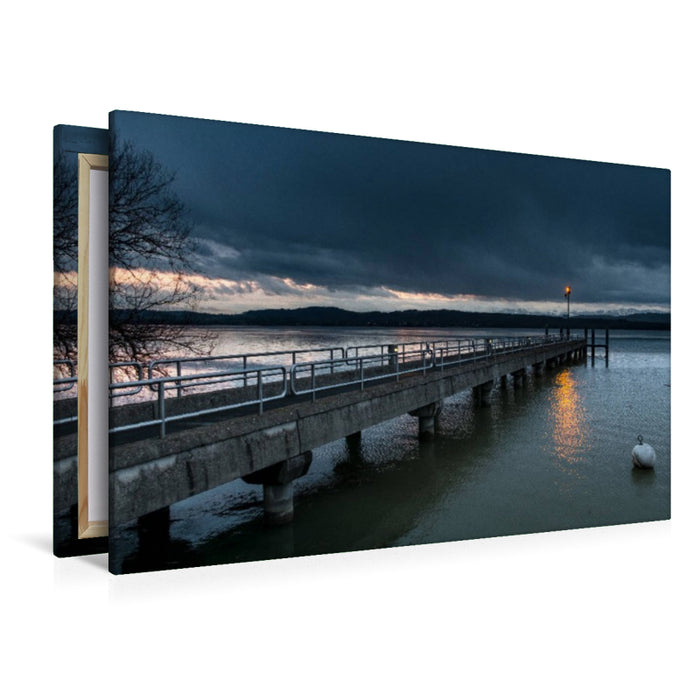 Premium Textil-Leinwand Abendstimmung am Murtensee