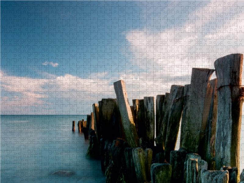 Buhnen bei Meeschendorf - Sonnenuntergang 1000 Teile Puzzle quer - CALVENDO Foto-Puzzle'