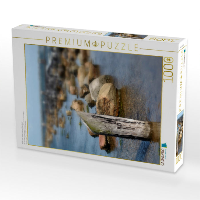 Pfahl und Steine in einem Gewässer - CALVENDO Foto-Puzzle'