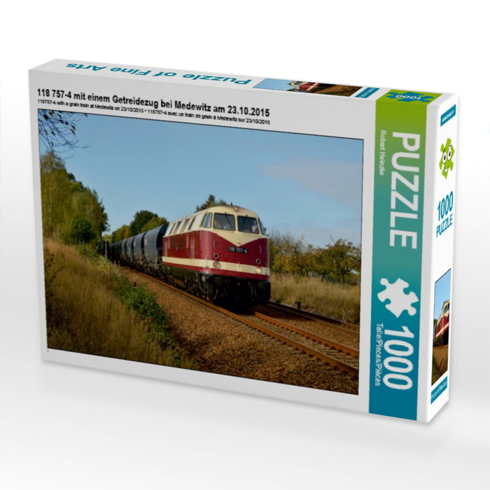 118 757-4 mit einem Getreidezug bei Medewitz am 23.10.2015 1000 Teile Puzzle quer - CALVENDO Foto-Puzzle'