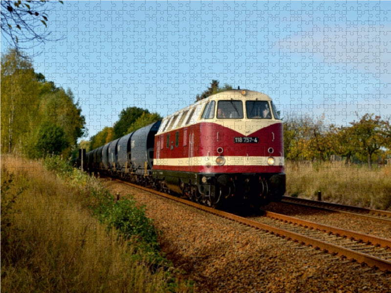 118 757-4 mit einem Getreidezug bei Medewitz am 23.10.2015 1000 Teile Puzzle quer - CALVENDO Foto-Puzzle'