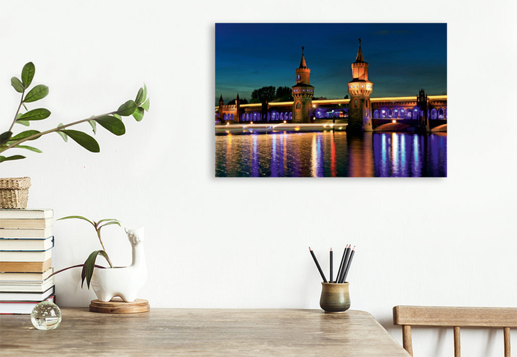 Premium Textil-Leinwand Premium Textil-Leinwand 120 cm x 80 cm quer Verkehr in Berlin - Oberbaumbrücke