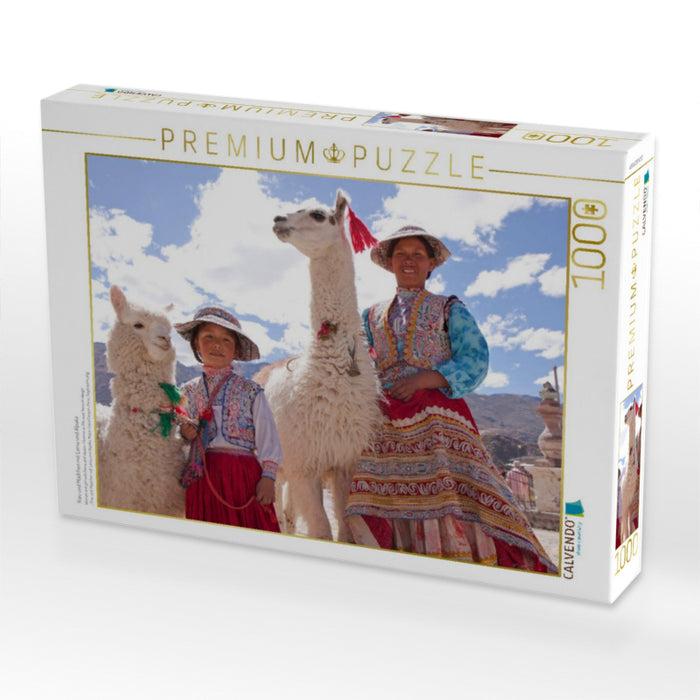 Frau und Mädchen mit Lama und Alpaka - CALVENDO Foto-Puzzle'