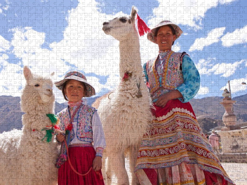 Frau und Mädchen mit Lama und Alpaka - CALVENDO Foto-Puzzle'