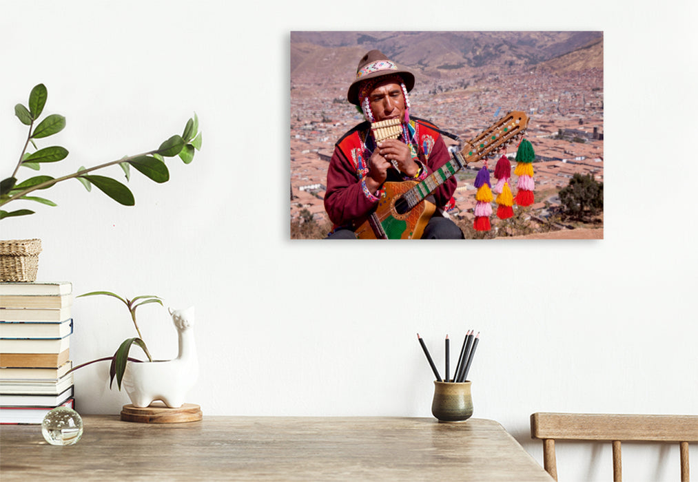 Premium Textil-Leinwand Premium Textil-Leinwand 120 cm x 80 cm quer Straßenmusiker, Cuzco