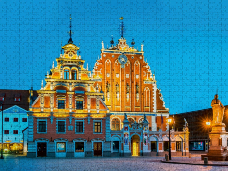 Schwarzhäupterhaus bei Nacht 1000 Teile Puzzle quer - CALVENDO Foto-Puzzle'
