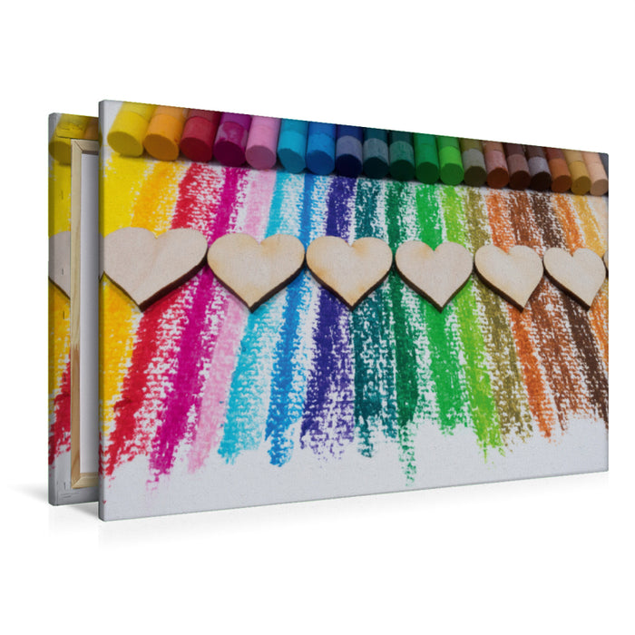 Premium Textil-Leinwand Herz bunt, Karton, Farbstifte