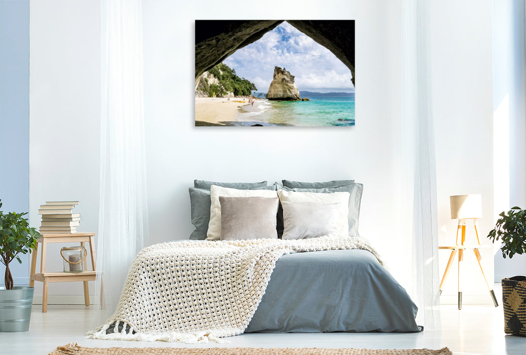 Premium Textil-Leinwand Premium Textil-Leinwand 120 cm x 80 cm quer Cathedral Cove - Traumbucht auf der Coromandel Peninsula