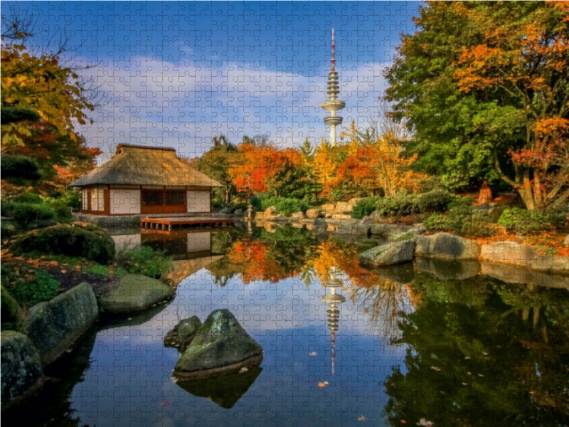 Herbstliches Teehaus in Planten un Bloomen 1000 Teile Puzzle quer - CALVENDO Foto-Puzzle'