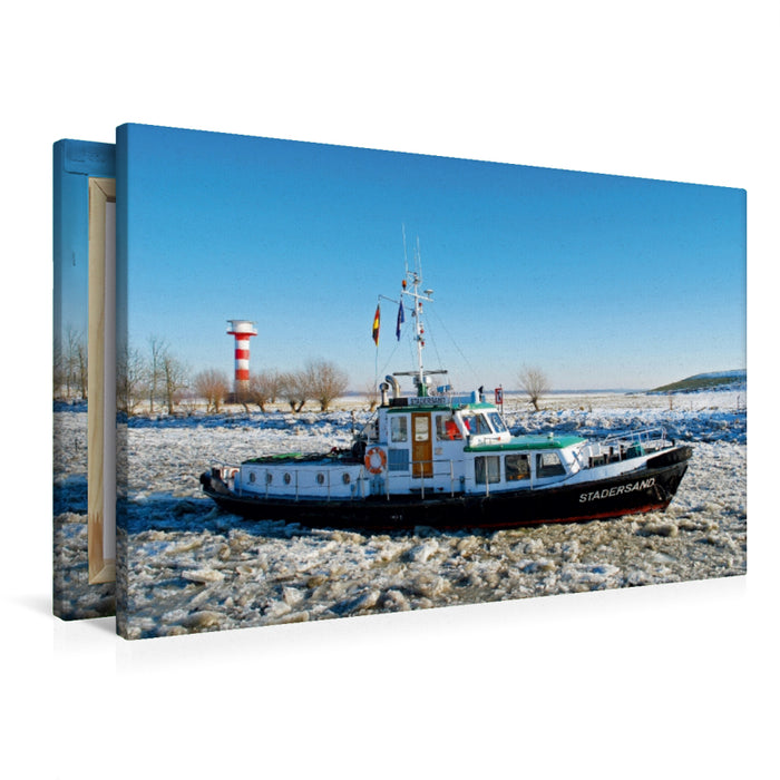 Premium Textil-Leinwand Eisbrecher auf der Elbe