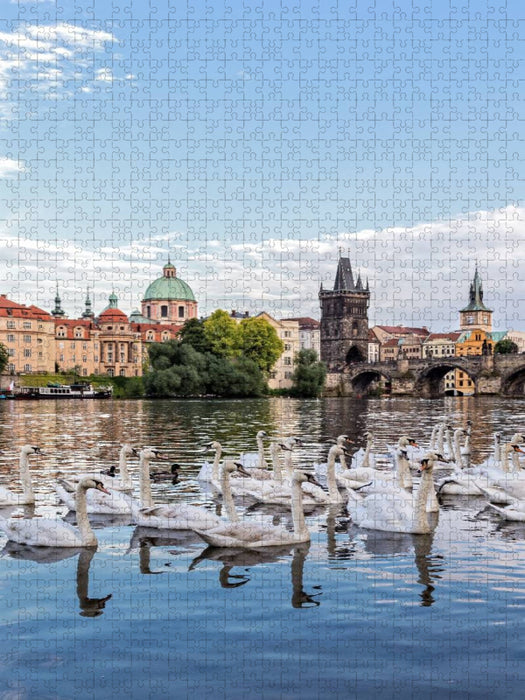 Moldau mit Schwänen - CALVENDO Foto-Puzzle'