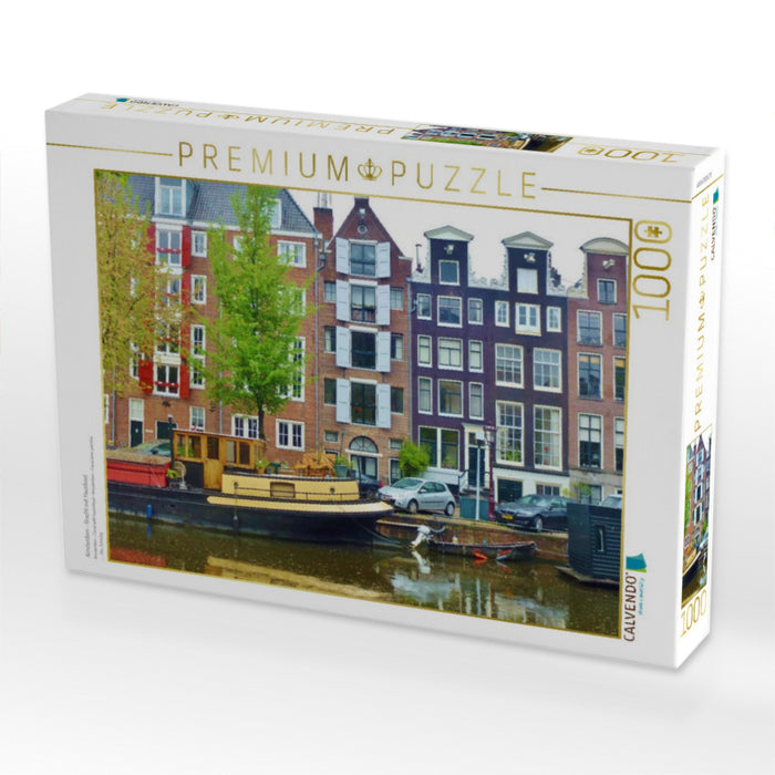 Amsterdam - Gracht mit Hausboot - CALVENDO Foto-Puzzle'