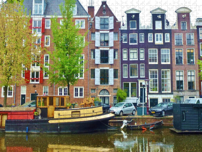 Amsterdam - Gracht mit Hausboot - CALVENDO Foto-Puzzle'