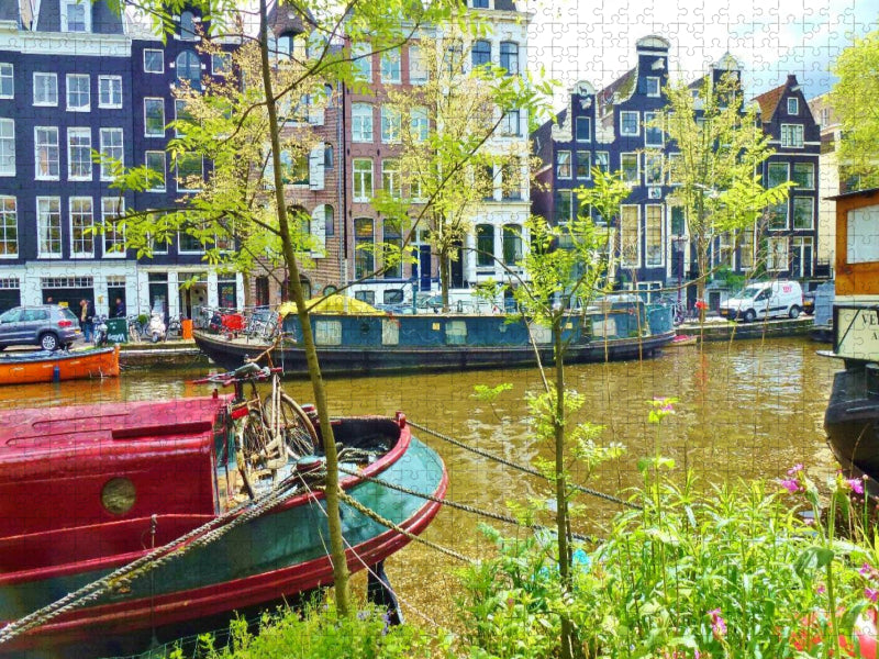 Amsterdam - Hausboote an der Prinsengracht - CALVENDO Foto-Puzzle'