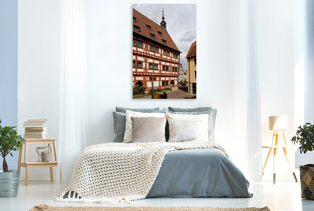 Premium Textil-Leinwand Premium Textil-Leinwand 80 cm x 120 cm  hoch Fachwerk-Rathaus in Besigheim