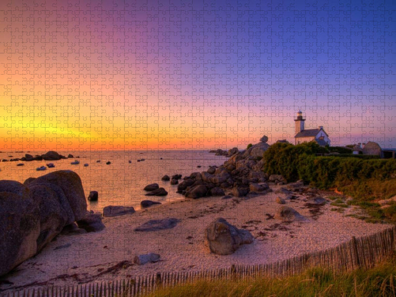 Sehnsucht Bretagne - Der Leuchtturm von Pontusval in der Region Finistére bei Sonnenuntergang - CALVENDO Foto-Puzzle'
