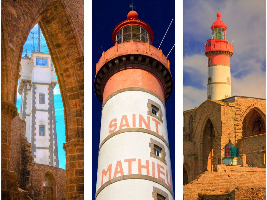 Sehnsucht Bretagne - Am Phare de Saint-Mathieu im Département Finistére findet man gleich drei Leuchttürme an einem Ort - CALVENDO Foto-Puzzle'