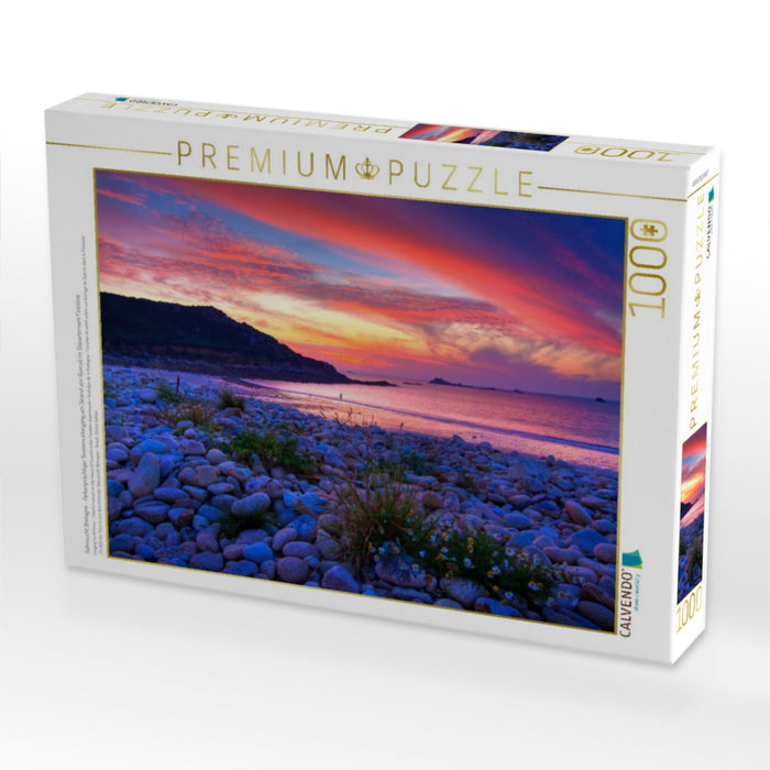 Sehnsucht Bretagne - Farbenprächtiger Sonnenuntergang am Strand von Guerzit im Département Finistére - CALVENDO Foto-Puzzle'