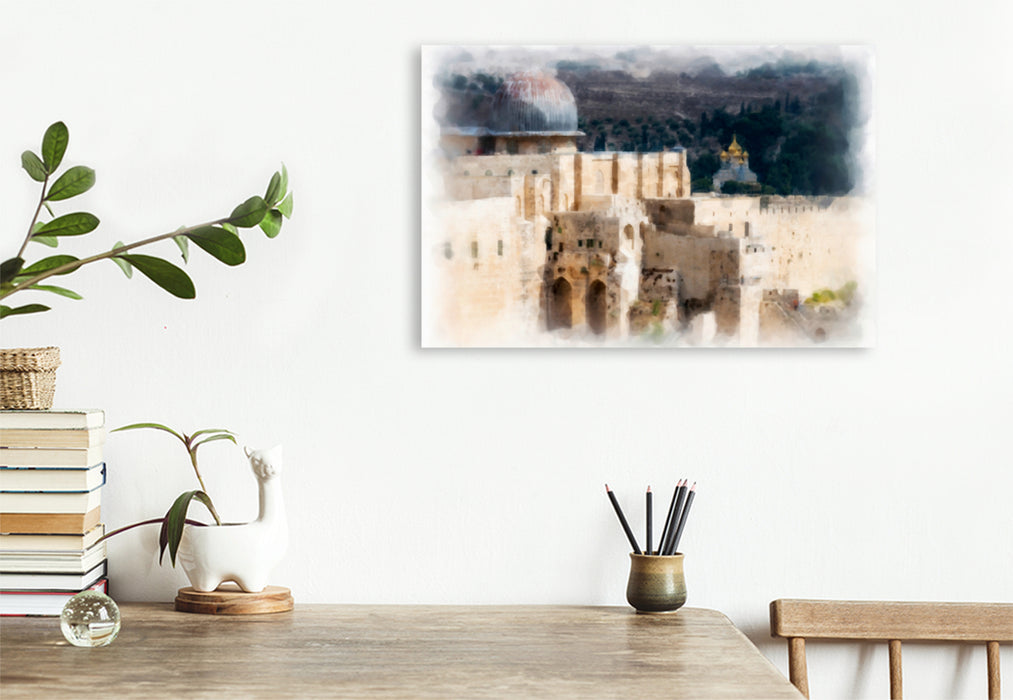 Toile textile haut de gamme Toile textile haut de gamme 120 cm x 80 cm paysage Mont du Temple avec mosquée al-Aqsa 