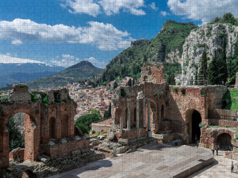 Teatro Greco mit Ätna im Hintergrund, Taormina - CALVENDO Foto-Puzzle'