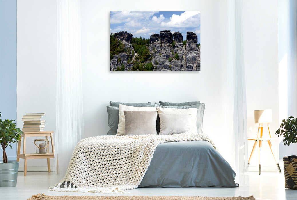 Premium Textil-Leinwand Premium Textil-Leinwand 120 cm x 80 cm quer Ausblick von der Bastei zur Großen Gans, Elbsandsteingebirge