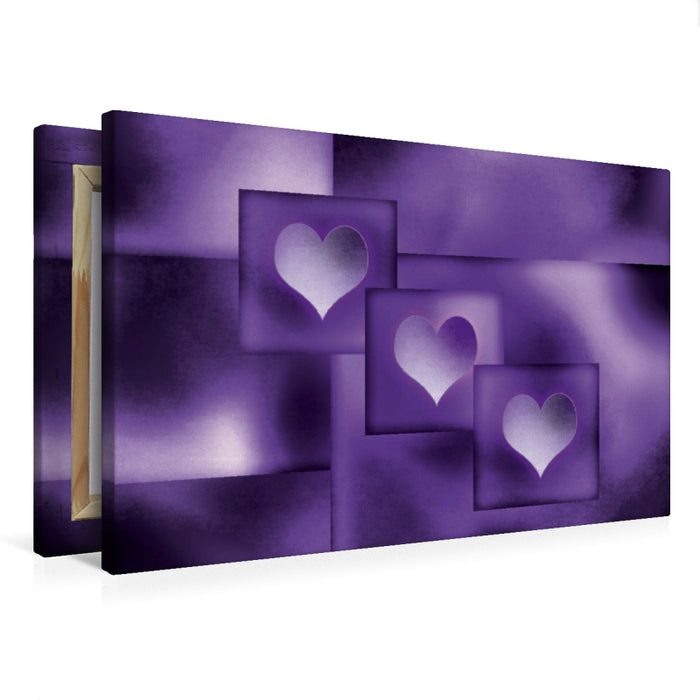 Premium Textil-Leinwand Die drei lila Herzen