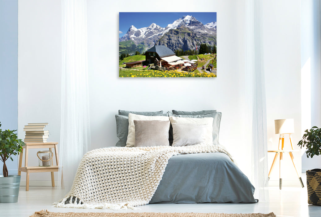 Premium Textil-Leinwand Premium Textil-Leinwand 120 cm x 80 cm quer Allmendhubel - Eiger-Mönch-Jungfrau - swissmountainview.ch