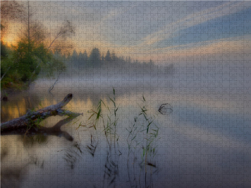 Nebliger Morgen am Kirchsee 1000 Teile Puzzle quer - CALVENDO Foto-Puzzle'