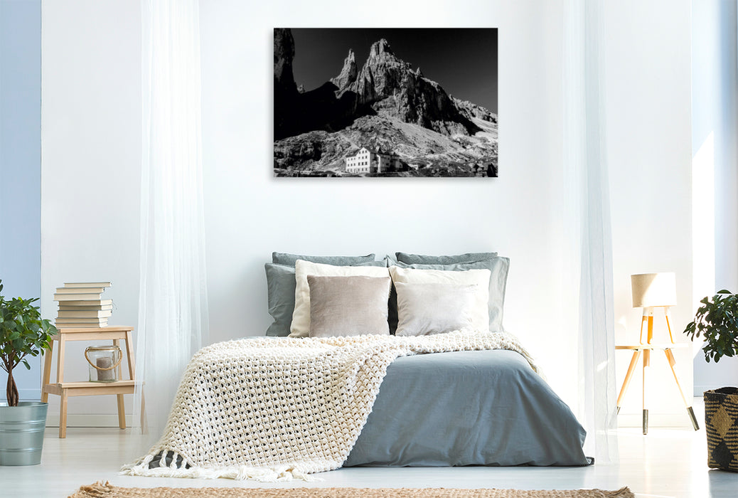 Toile textile haut de gamme Toile textile haut de gamme 120 cm x 80 cm paysage Vajolethütte, Dolomites 