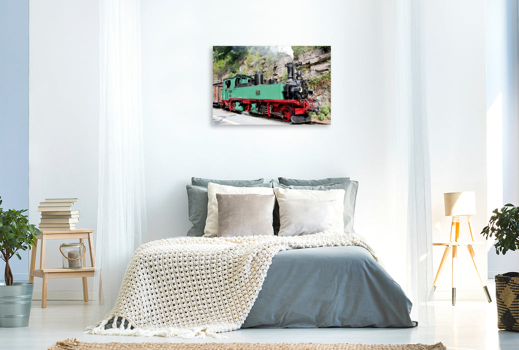 Toile textile haut de gamme Toile textile haut de gamme 120 cm x 80 cm paysage locomotive traditionnelle. IV K sur le Weißeritztalbahn 