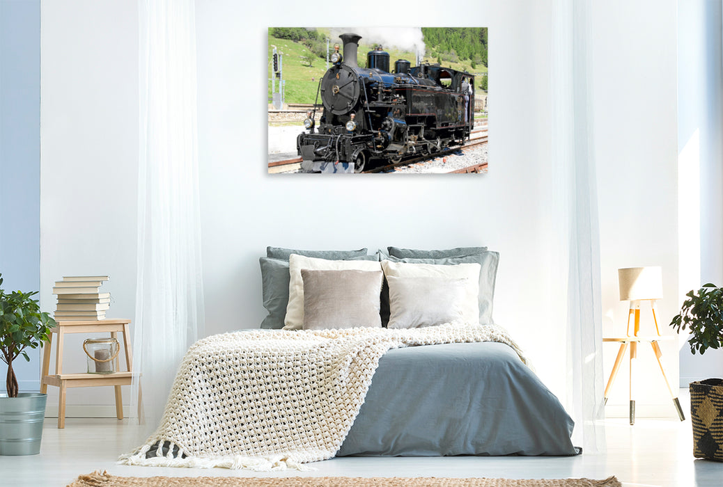 Toile textile haut de gamme Toile textile haut de gamme 120 cm x 80 cm à travers la locomotive n° 4 de la route de la Furka 