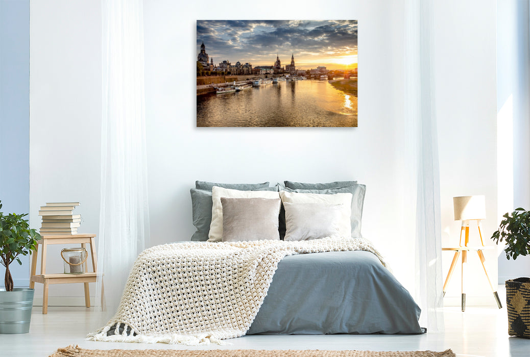 Toile textile haut de gamme Toile textile haut de gamme 120 cm x 80 cm Paysage impression de Dresde dans la lumière du soir 