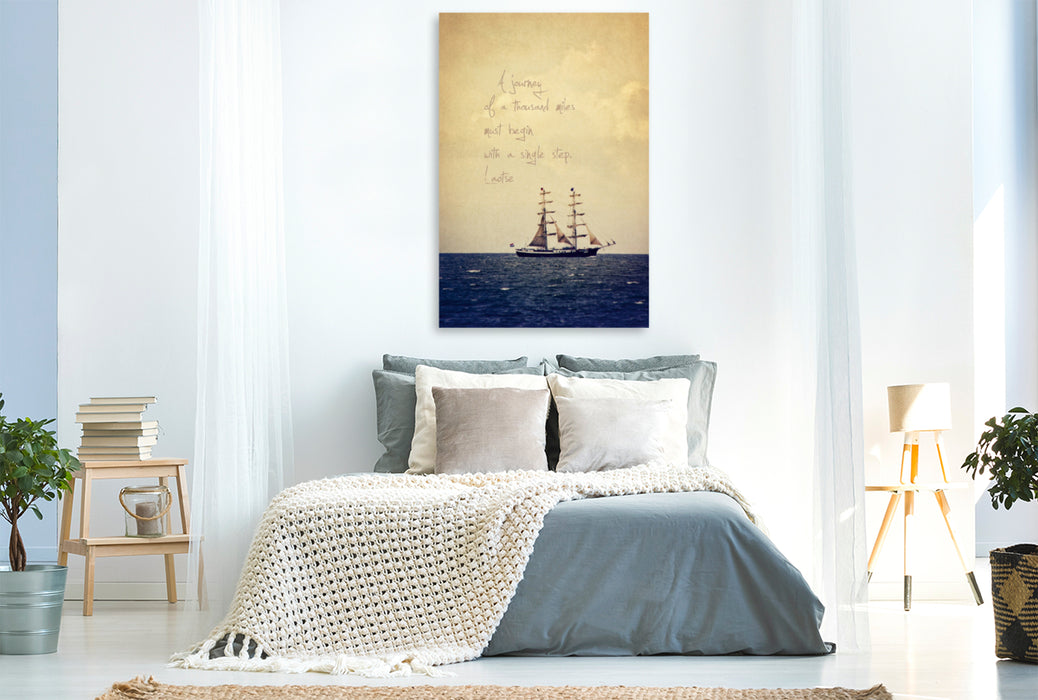 Premium Textil-Leinwand Premium Textil-Leinwand 80 cm x 120 cm  hoch Stimmungsvolles Segelschiff im Retrostil