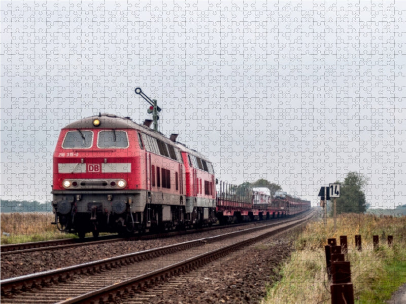 Baureihe 218 mit Autozug in Klanxbüll 1000 Teile Puzzle quer - CALVENDO Foto-Puzzle'